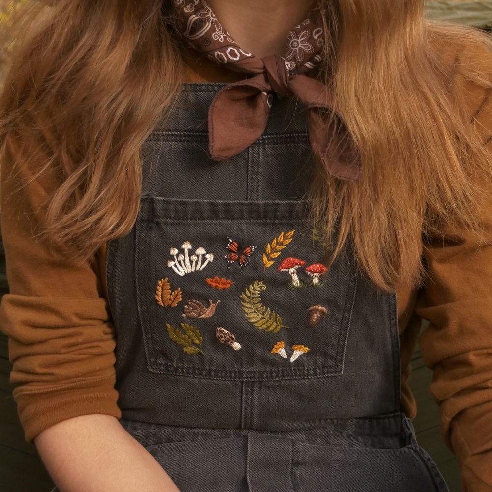 SOLD | Upcycled Hand Embroidered Overalls - Picture 1 of 8